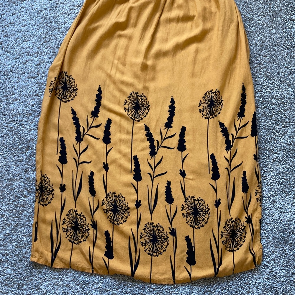 Mustard Floral Smocked Maxi Dress with V-Neck - Picture 8 of 9